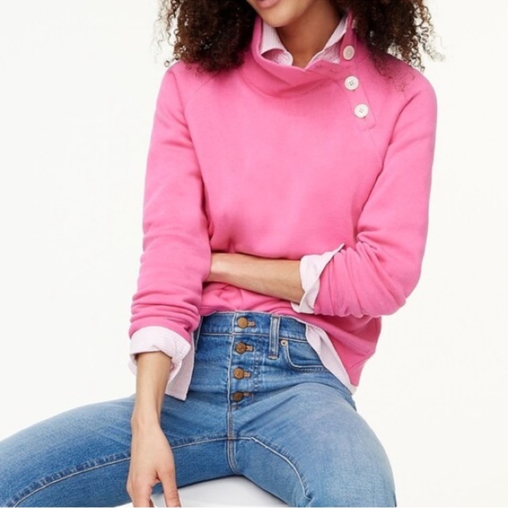 J CREW Women’s Pink SIDE Button-Neck Sweater